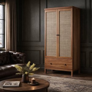 Jenggala Teak & Rattan Wardrobe Cabinet