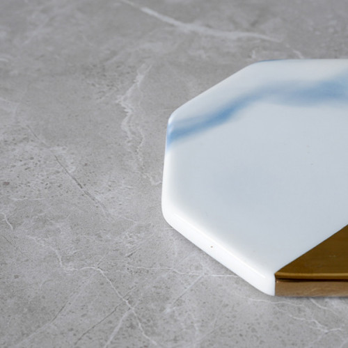 Chic Gold & Blue Coaster Octagon 9cm 2