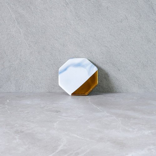 Chic Gold & Blue Coaster Octagon 9cm 4