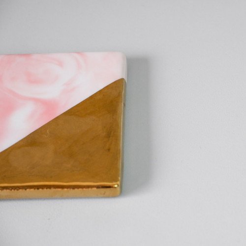 Chic Gold & Pink Coaster Square 9cm