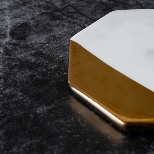 Chic Gold & White Coaster Octagon 9cm 7