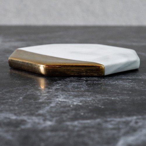 Chic Gold & White Coaster Octagon 9cm