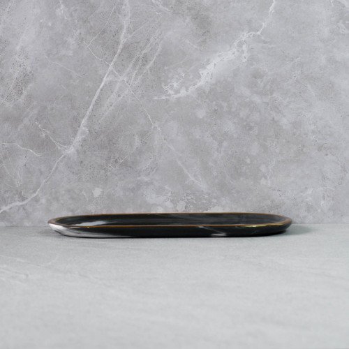 Gold-Rimmed Oval Display Tray Black