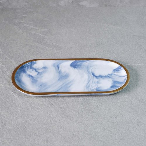 Gold-Rimmed Oval Display Tray Blue