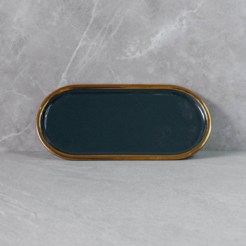 Gold-Rimmed Oval Display Tray Green