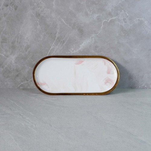 Gold-Rimmed Oval Display Tray Pink
