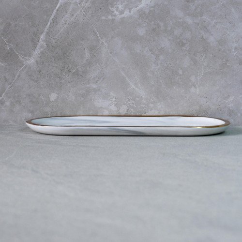 Gold-Rimmed Oval Display Tray White