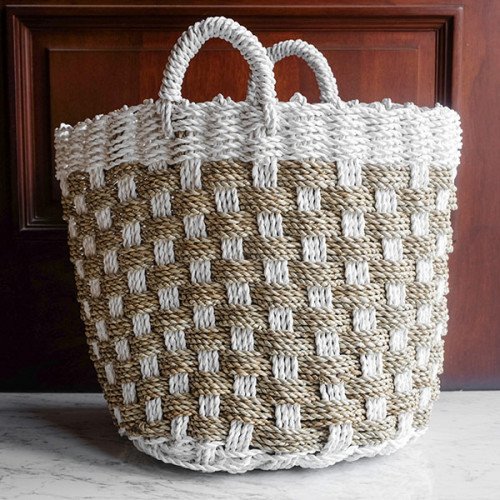 Handwoven Basket Round - Checkered Pattern