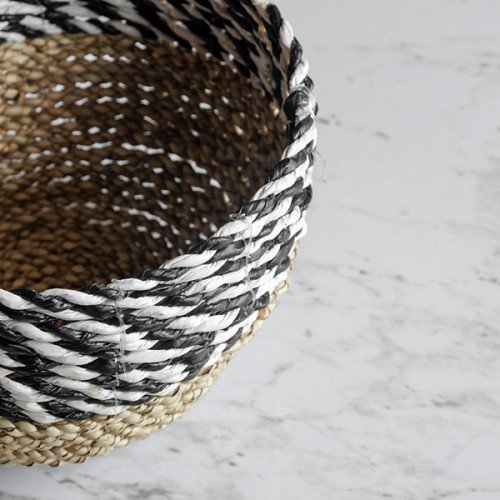 Handwoven Short Basket Round - Black & White