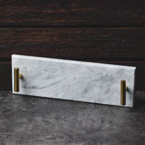 Long Marble Tray White w/ Handle 29.5cm x 9.5cm