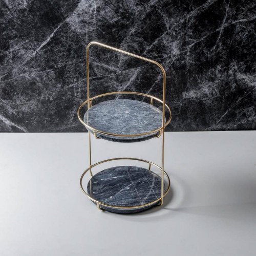 Marble 2 Tier Standing Tray - Black