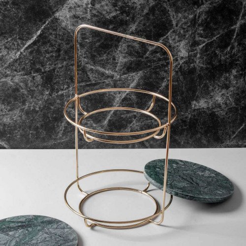 Marble 2 Tier Standing Tray - Green
