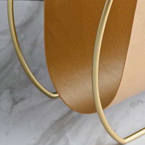 Modern Leather Magazine Rack Round Gold