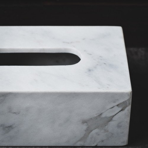 Rectangular Marble Tissue Box White 23cm x 14cm