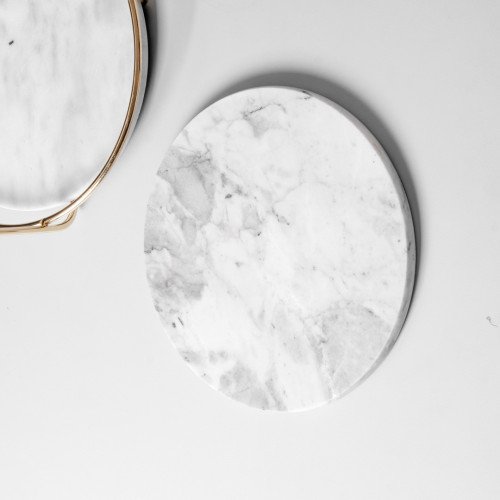 Round Marble Tray with Gold Handle - White 25.3 cm