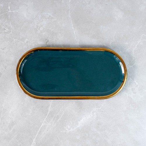 Gold-Rimmed Oval Display Tray White 4