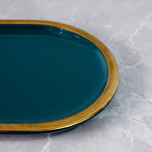 Gold-Rimmed Oval Display Tray White 7