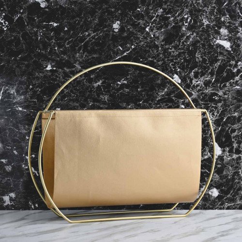 Modern Leather Magazine Rack Round Gold