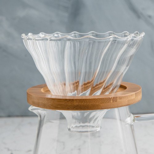 V60 Glass Coffee Dripper Olive Wood