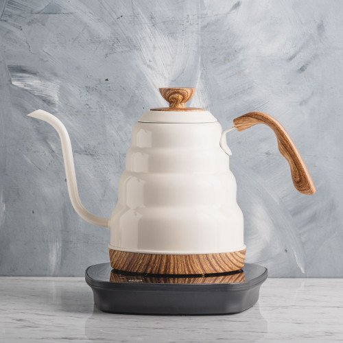 Electric Gooseneck Kettle Set Wood & White 1L