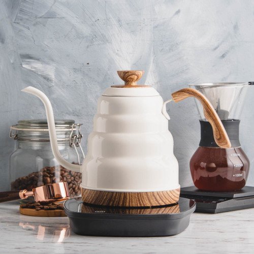 Electric Gooseneck Kettle Set Wood & White 1L 8