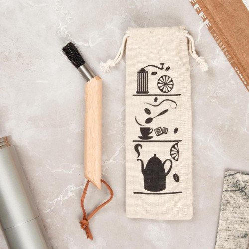 Coffee Grinder Brush / Beech Brown + Cloth Bag