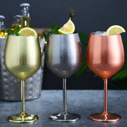 Stainless Steel Wine Glass 500ml - Gold