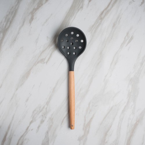 Woody Black Silicone Slotted Spoon 02