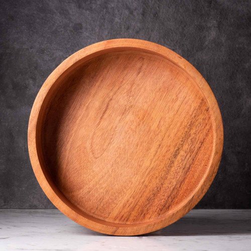 Mahogany Wooden High-Rim Plate 30cm 2