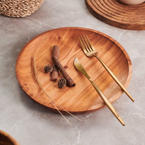Mahogany Wooden Serving Plate Round 24.5cm - Shallow 4