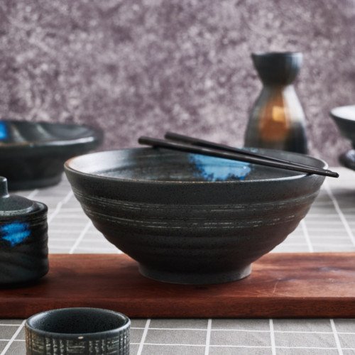 Dark Brown Fusion Ramen Bowl 8" 5