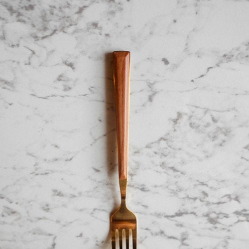 Wooden Accent Gold Dessert Fork 3