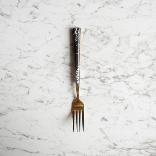Black Marble Gold Dessert Fork