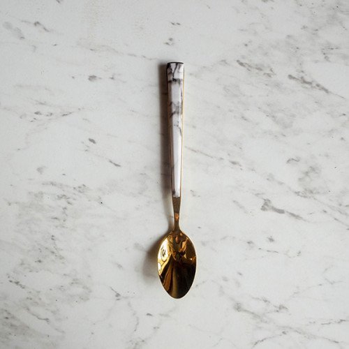 White Marble Gold Tea Spoon