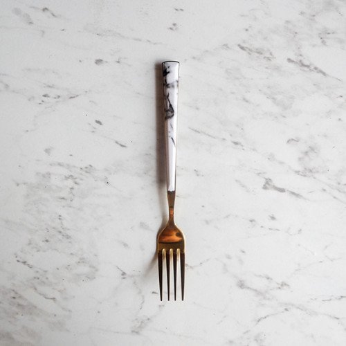 White Marble Gold Dessert Fork
