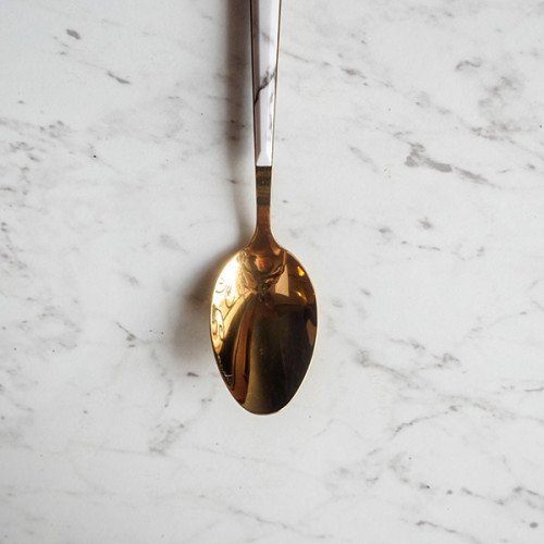 White Marble Gold Dessert Spoon 2