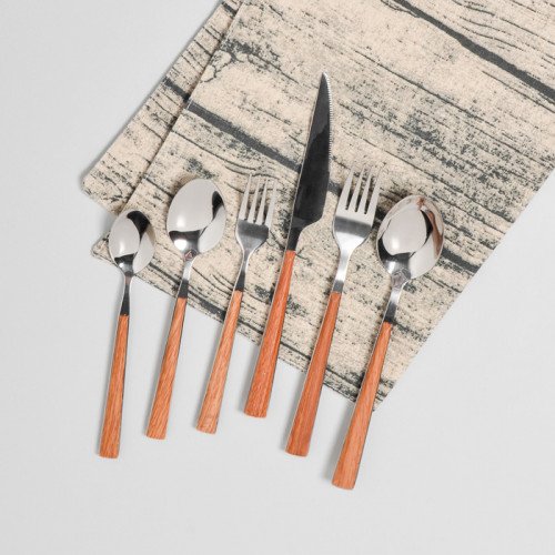 Wooden Accent Silver Cutleries Set