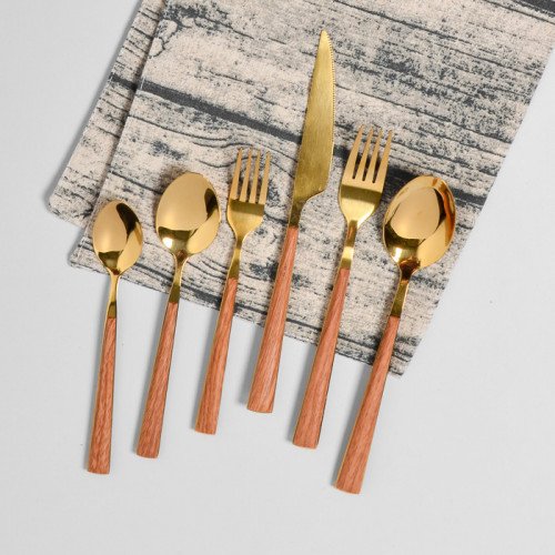 Wooden Accent Gold Cutleries Set