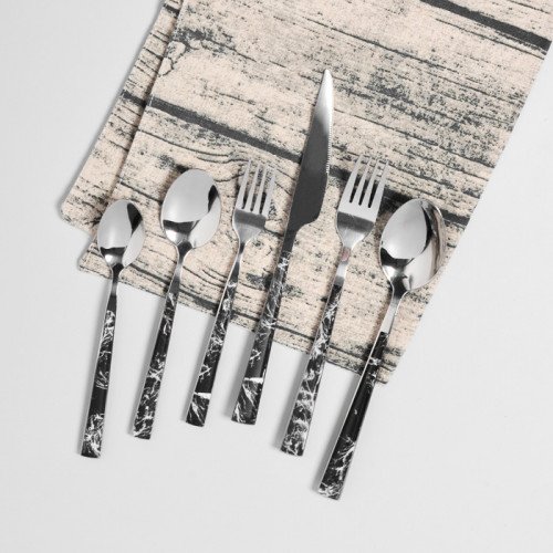 Black Marble Silver Cutleries Set