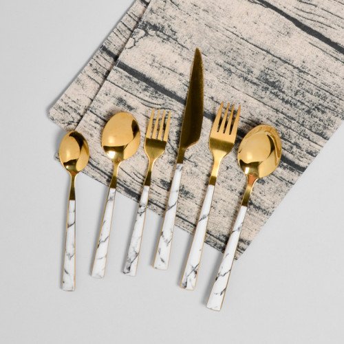 White Marble Gold Cutleries Set