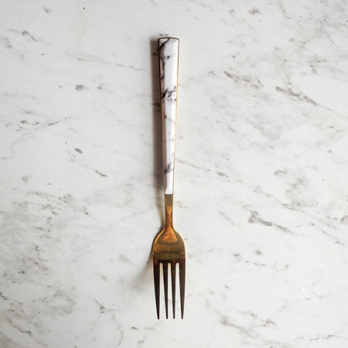 White Marble Gold Cutleries Set 5