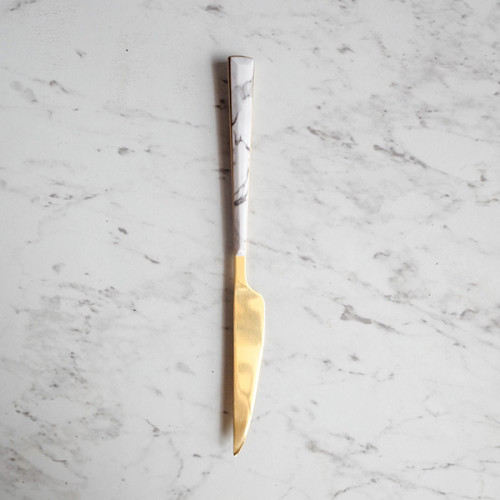 White Marble Gold Cutleries Set 6
