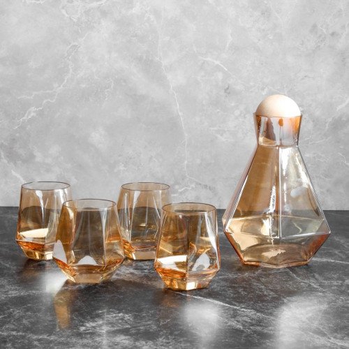 Laguna Glass Carafe and Cups Set - Amber