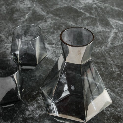 Laguna Glass Carafe and Cups Set - Smoke Gray 6