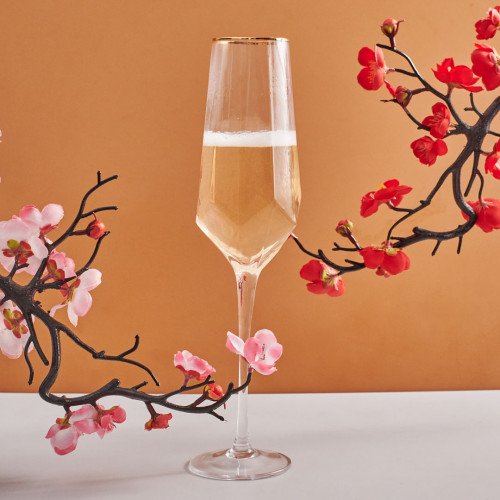 Crown Patterned Champagne Glass 310ml - Gold Rim