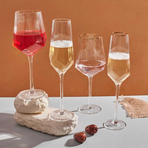 Crown Patterned Champagne Glass 310ml - Gold Rim 5