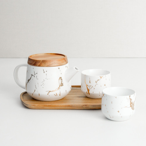 Duquet Tea Set GS02 Gold Splash White