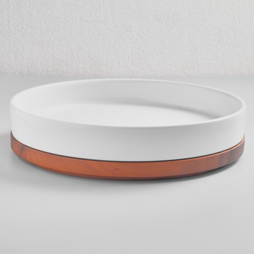 Kaden White Plate Tall Stackable 26cm with Wooden Lid