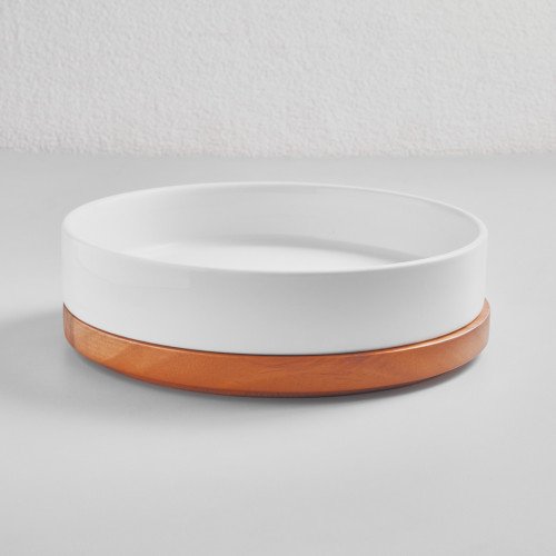Kaden White Plate Tall Stackable 20cm with Wooden Lid