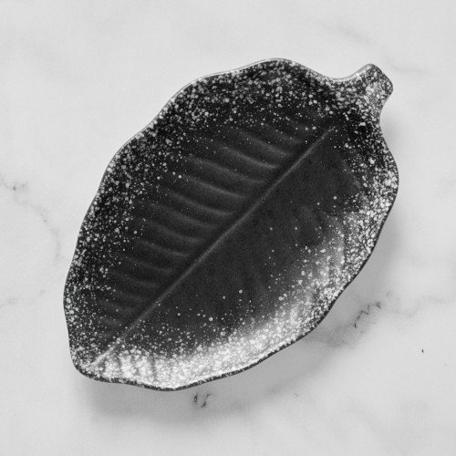 Black Kemuri Leaf Shape Salad Plate 8"